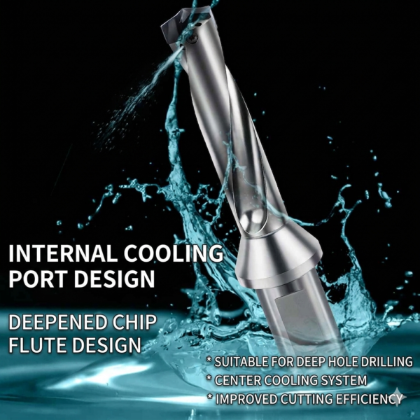 CSJ Crown Drill Bit, 3D Drill Diameter Range 8.00-8.49mm, Front-Locking Body with Internal Cooling for High-Speed Deep-Hole Drilling, Indexable Insert Drill / Side-Locking Drill Tip