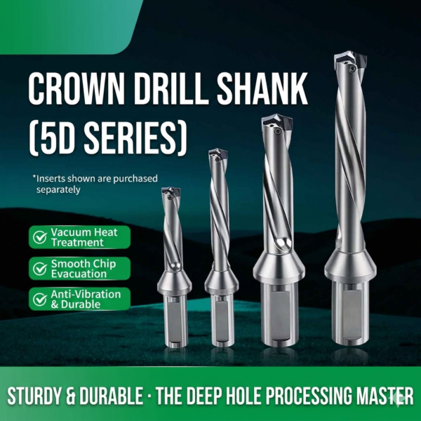 CSJ Crown Drill Bit, 3D Drill Diameter Range 8.00-8.49mm, Front-Locking Body with Internal Cooling for High-Speed Deep-Hole Drilling, Indexable Insert Drill / Side-Locking Drill Tip