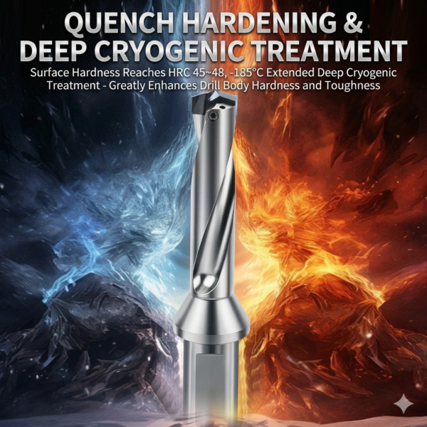 CSJ Crown Drill Bit, 3D Drill Diameter Range 8.00-8.49mm, Front-Locking Body with Internal Cooling for High-Speed Deep-Hole Drilling, Indexable Insert Drill / Side-Locking Drill Tip